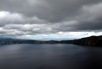 Crater Lake under dark sky