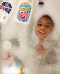 Olive in bubble bath