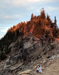 Zoey on Sourdough Ridge at sunset