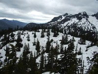 above trail to snow lake in snow