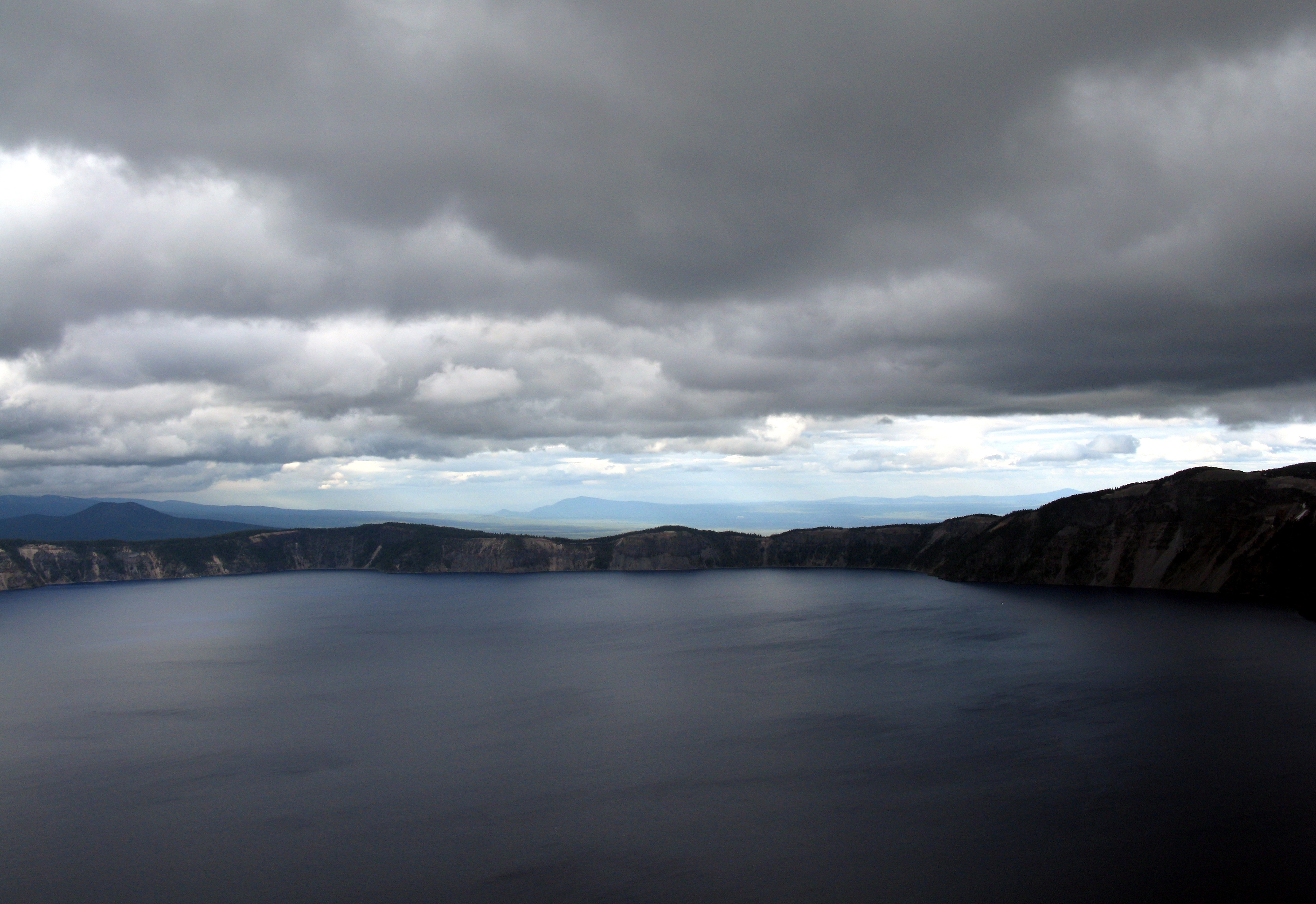 Crater Lake under dark sky