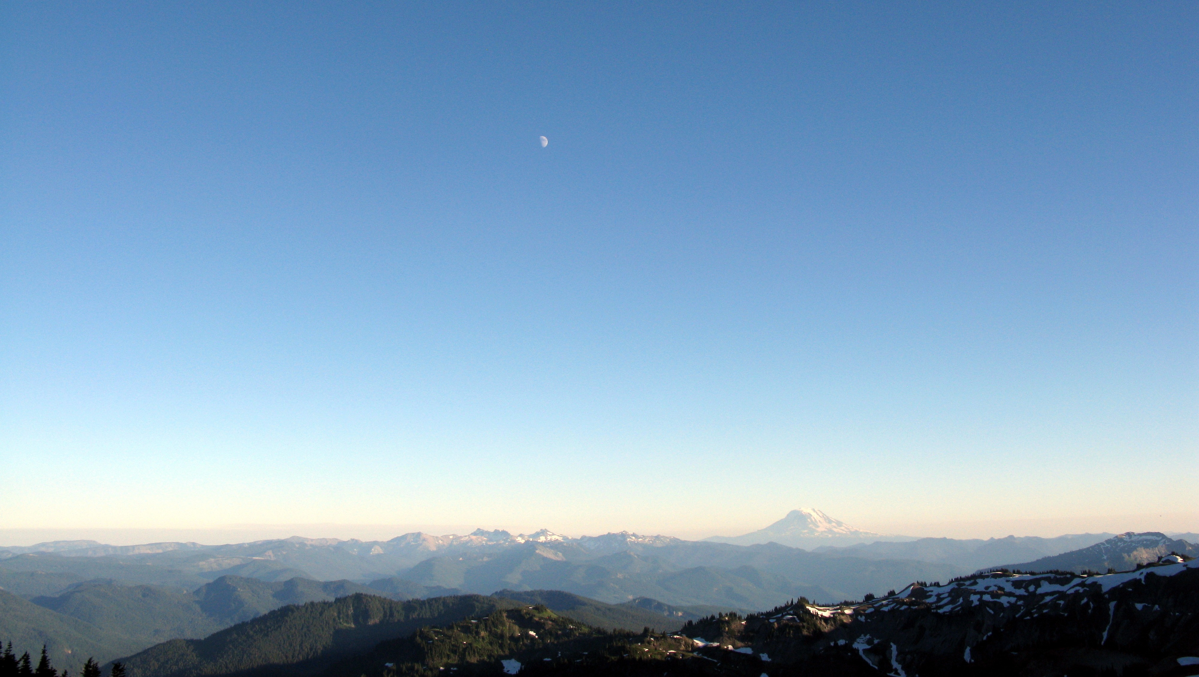 Mt Adams and moon from Frying Pan Gap
