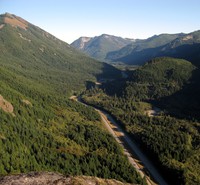 from a ledge over the freeway