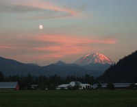 moon over Enumclaw and Mt Rainier