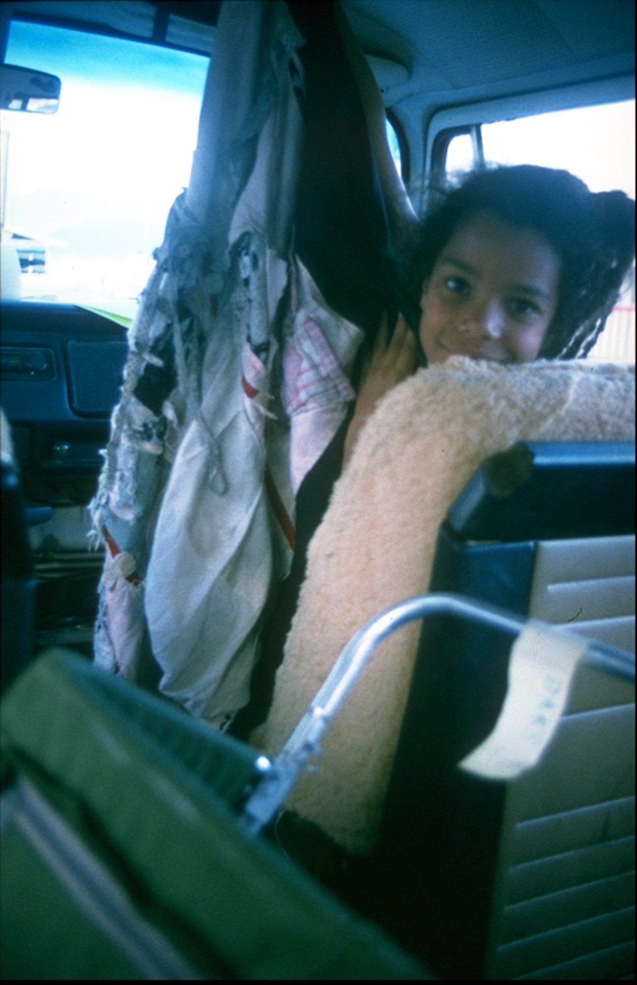 Heather and blankie on first road trip to Canada and Mt Baker and Oneonta Gorge