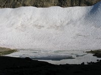 snow and lake below Frying Pan Gap
