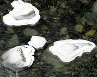 snowy rocks in snoqualmie river