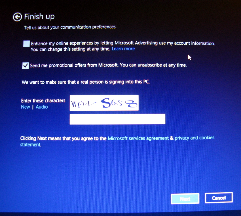 Win8 setup captcha