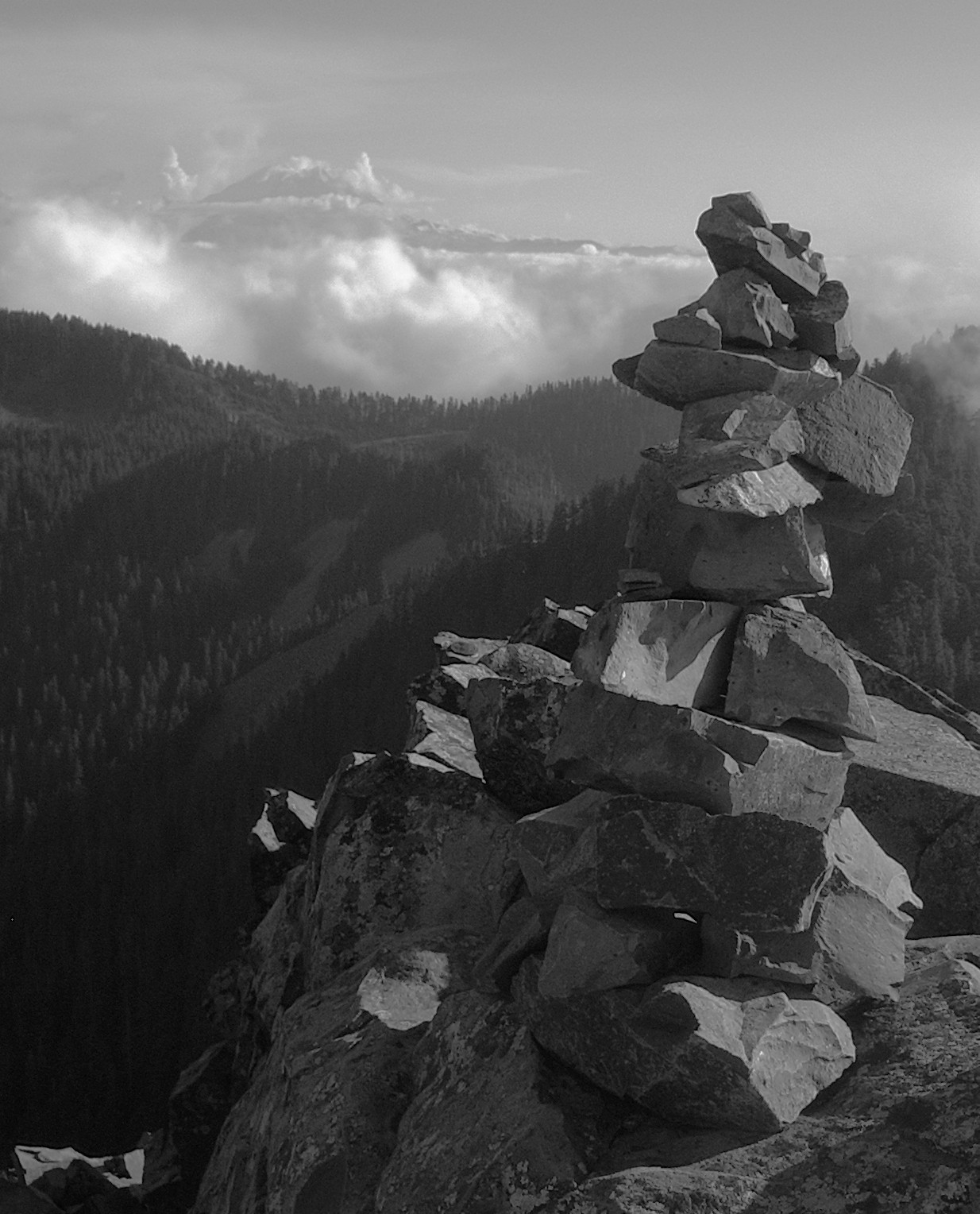 McClellan Butte rocks and Mt Rainier