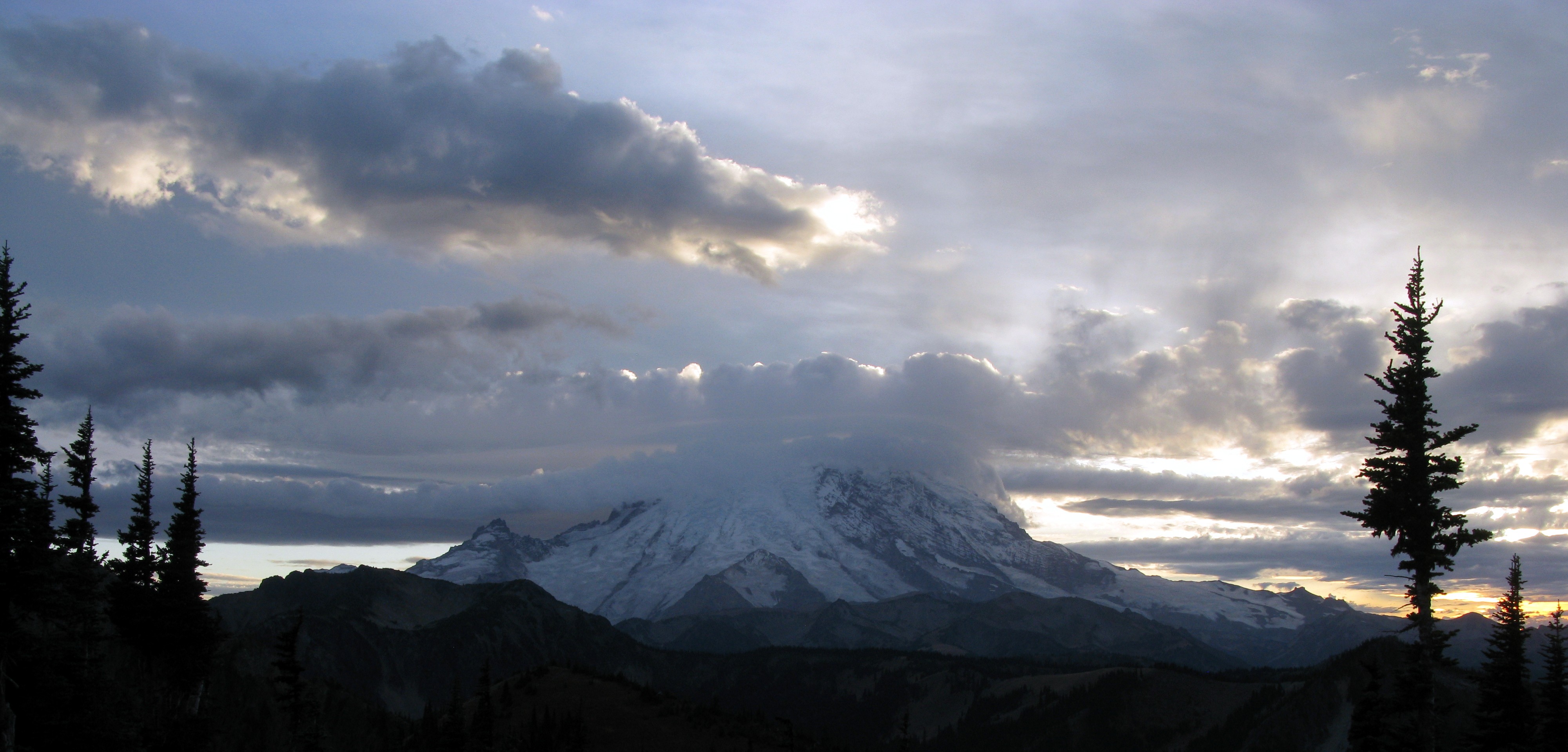 Rainier and clouds from a northern hill